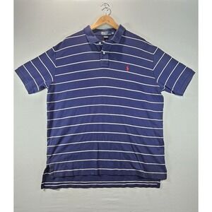 Polo Ralph Lauren Mens XL Blue White Stripe Polo Shirt Red Pony Logo
